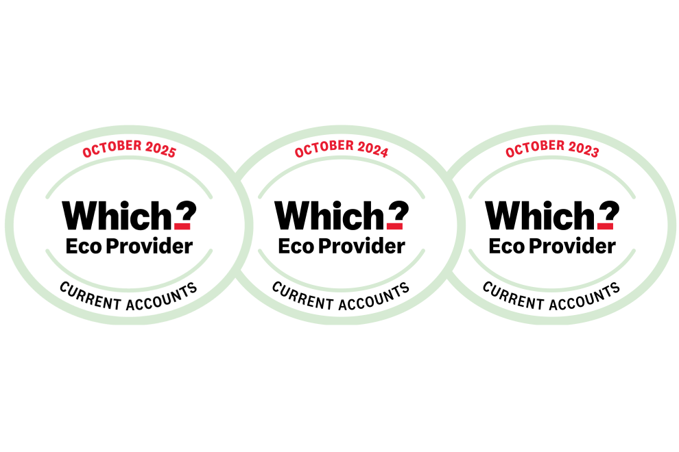 Which? Eco Provider logo - Current Accounts - October 2023, 2024 and 2025