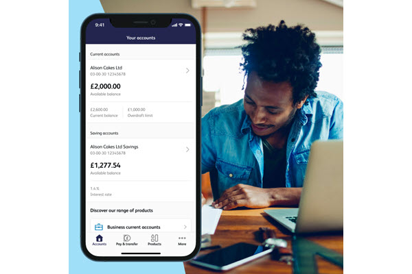 Smartphone depicting the functionality of the Co-operative Bank business banking mobile app