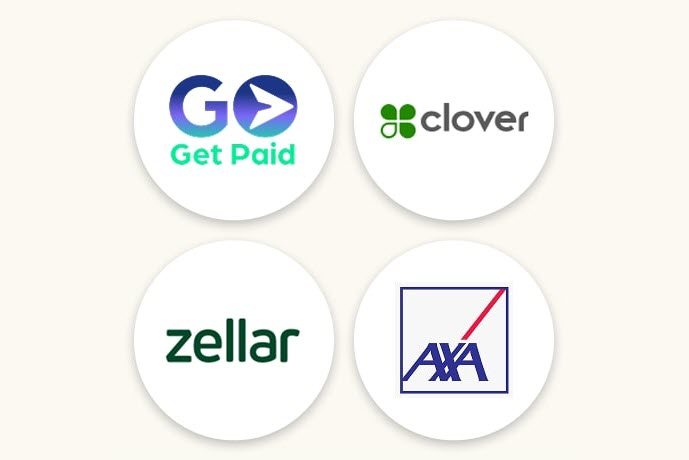 Go Get Paid, Clover, Zellar and AXA logos